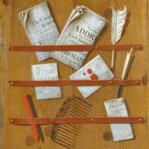 Edward Collier, 'Newspapers, Letters and Writing Implements on a Wooden Board' (c.1699), Tate Britain