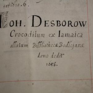 An entry from the Benefactor's Register, detailing the gift of a crocodile
